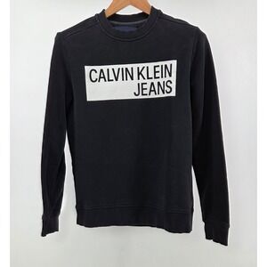 Calvin Klein Jeans Mens Small Logo Graphic Sweatshirt Y2K Vibe Distressed